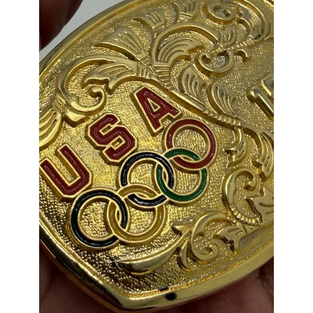 Olympics USA 1988 Belt Buckle Gold Olympic Rings Made‎ in USA